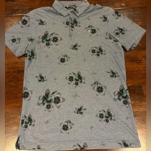 Travis Mathew Shirt Mens M Heather Blue Speed Runner Polo Golf Hawaiian Stretch